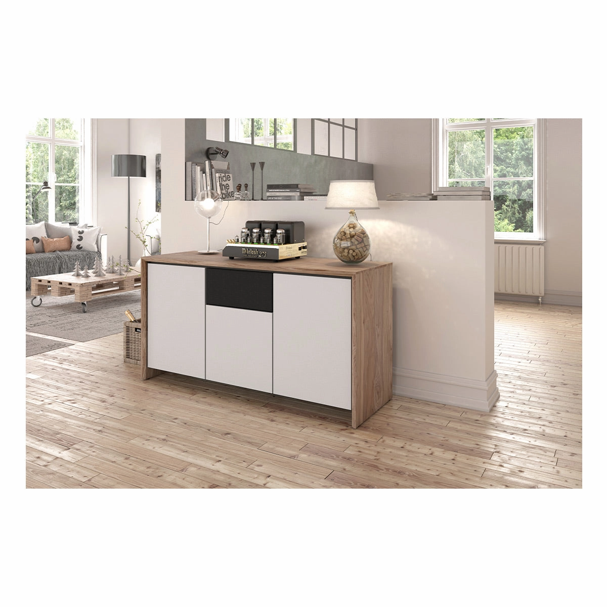 Salamander Designs Chameleon Collection Barcelona 336 Triple Speaker Integrated Cabinet (Natural Walnut with Gloss White Doors)