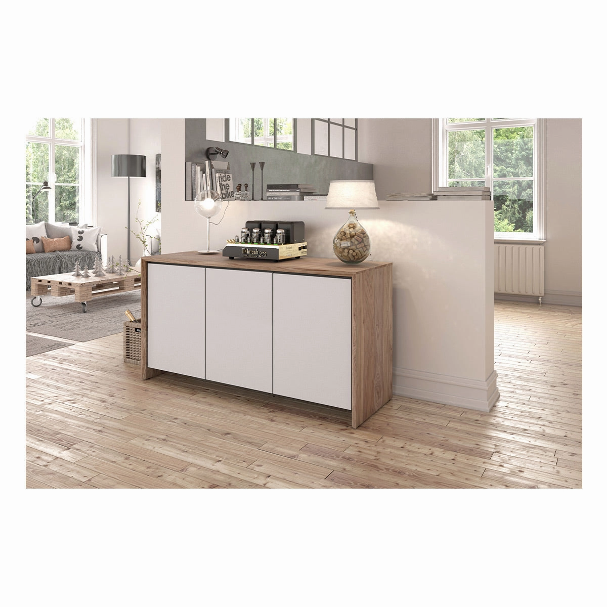 Salamander Designs Chameleon Collection Barcelona 337 Triple AV Cabinet (Natural Walnut with Gloss White Doors)