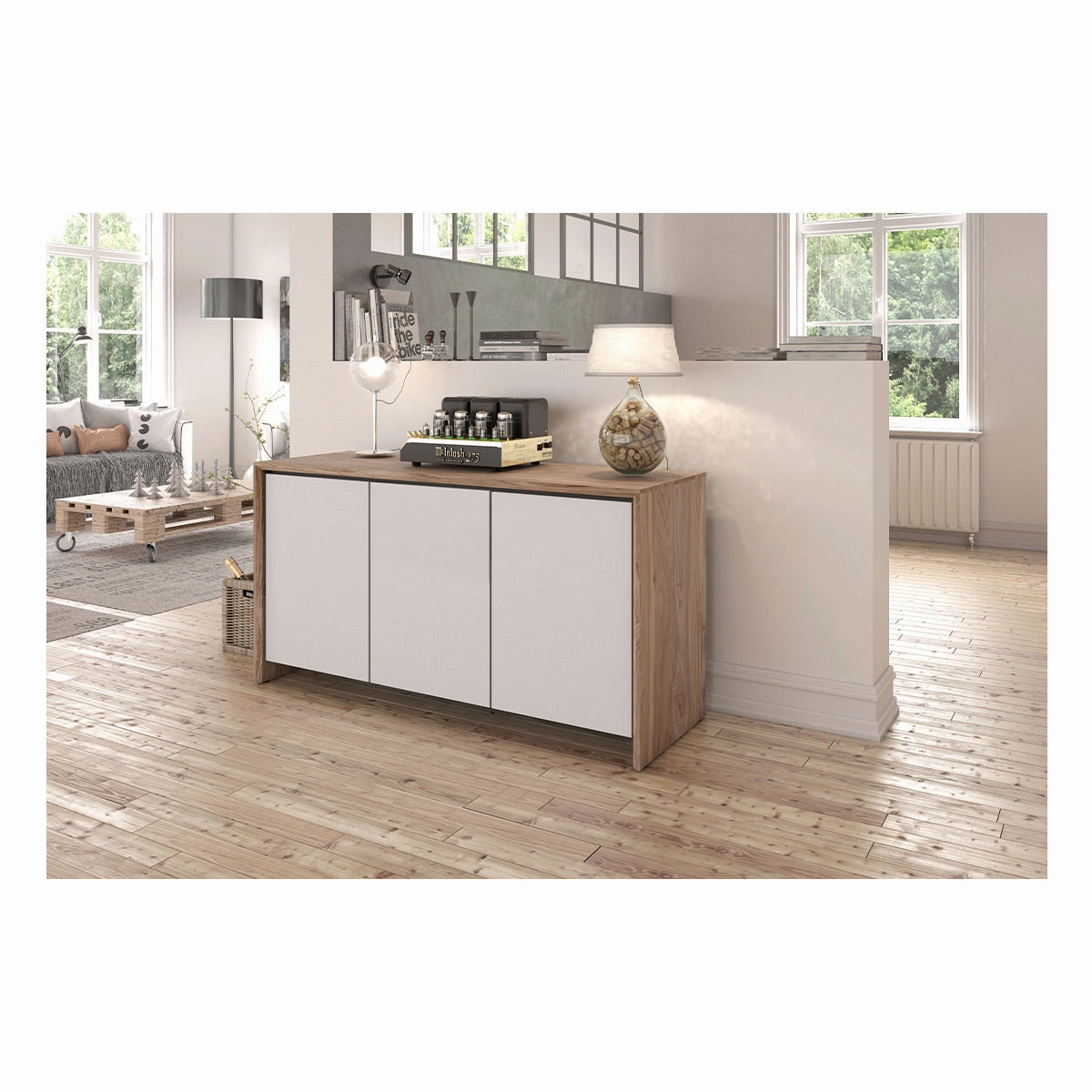 Salamander Designs Chameleon Collection Barcelona 337 Triple AV Cabinet (Natural Walnut with Gloss White Doors)