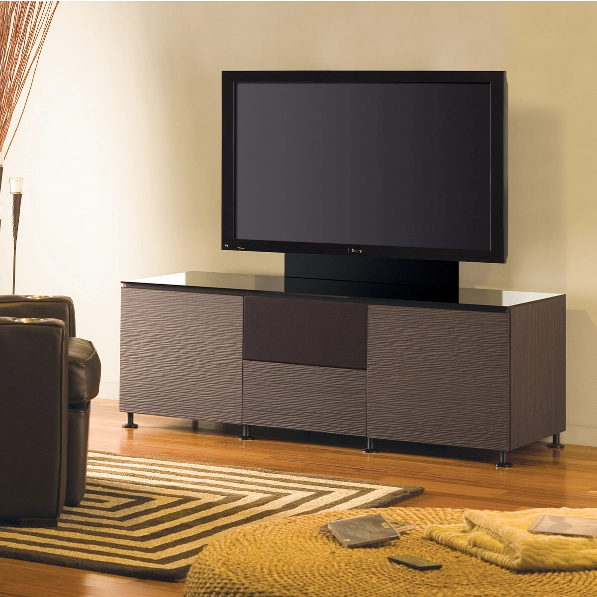 Salamander Designs Chameleon Collection Berlin 237 Triple AV Cabinet (Textured Wenge with Black Glass Top)