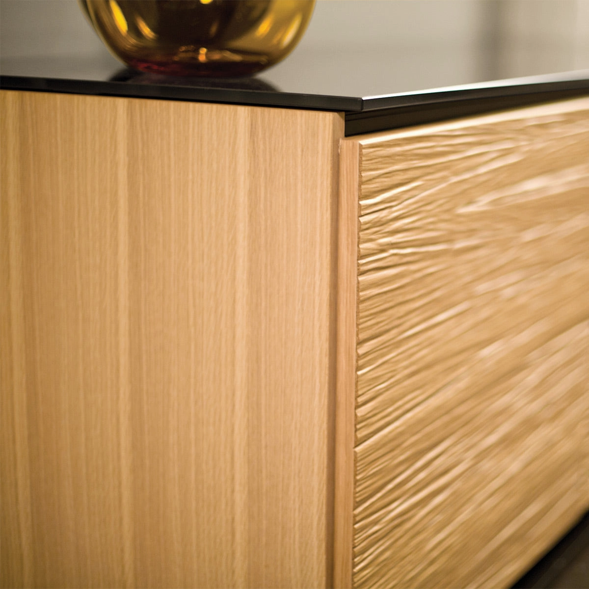 Salamander Designs Chameleon Collection Denver 217 AV Cabinet (Deep Textured Natural Oak with Black Glass Top)