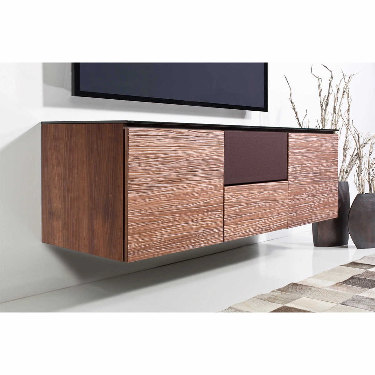 Salamander Designs Chameleon Collection Denver 236 Triple Speaker Integrated Cabinet (Deep Textured Medium Walnut with Black Glass Top)