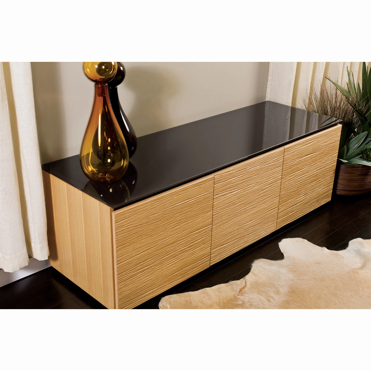 Salamander Designs Chameleon Collection Denver 237 Triple AV Cabinet (Deep Textured Natural Oak with Black Glass Top)