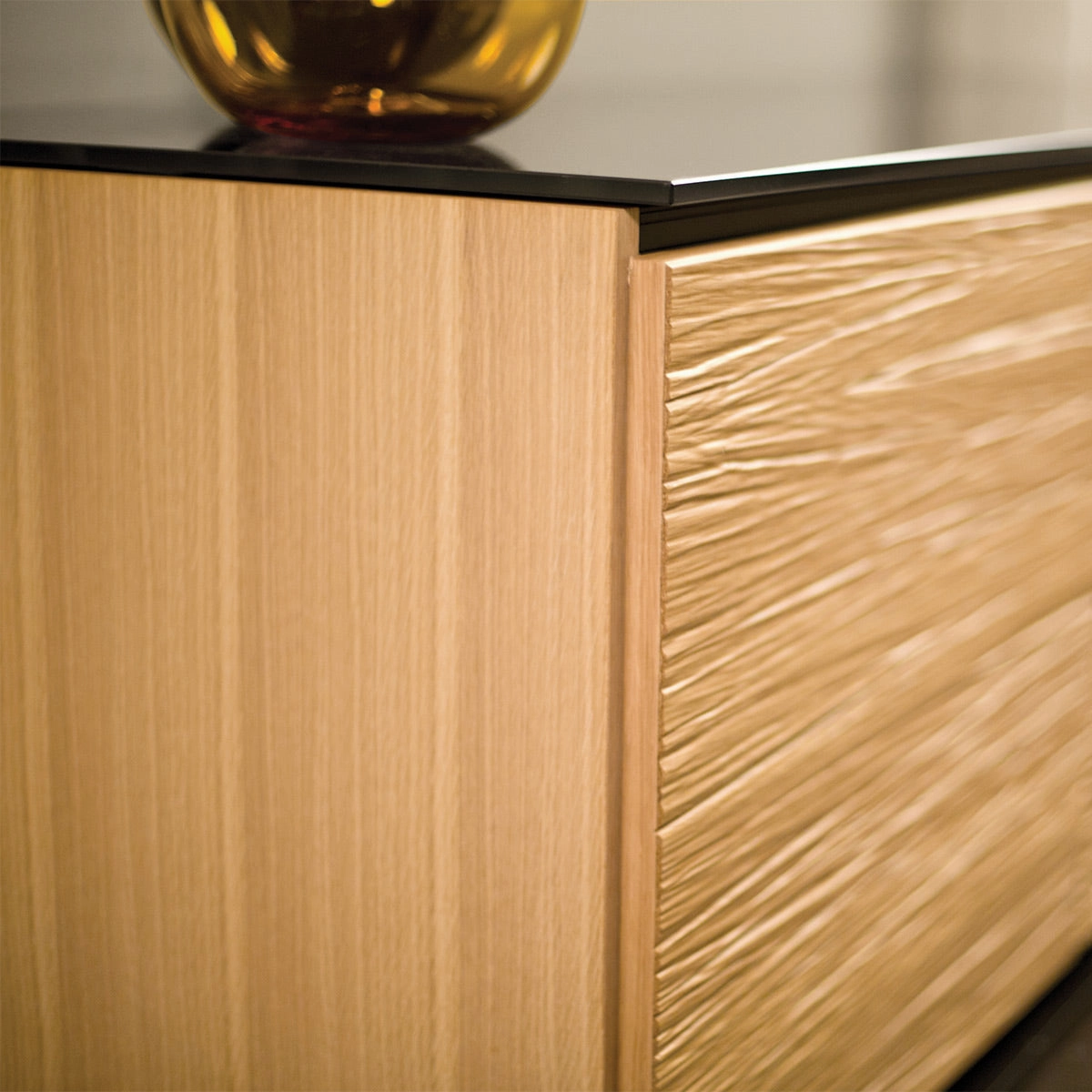 Salamander Designs Chameleon Collection Denver 329 Twin Speaker Integrated Cabinet (Deep Textured Natural Oak with Black Glass Top)