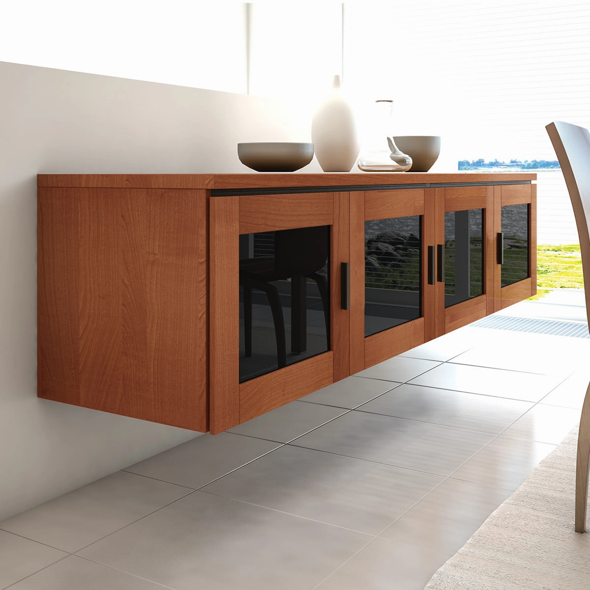 Salamander Designs Chameleon Collection Elba 247 Quad AV Cabinet (Wide Framed American Cherry Doors with Smoked Glass Inserts)