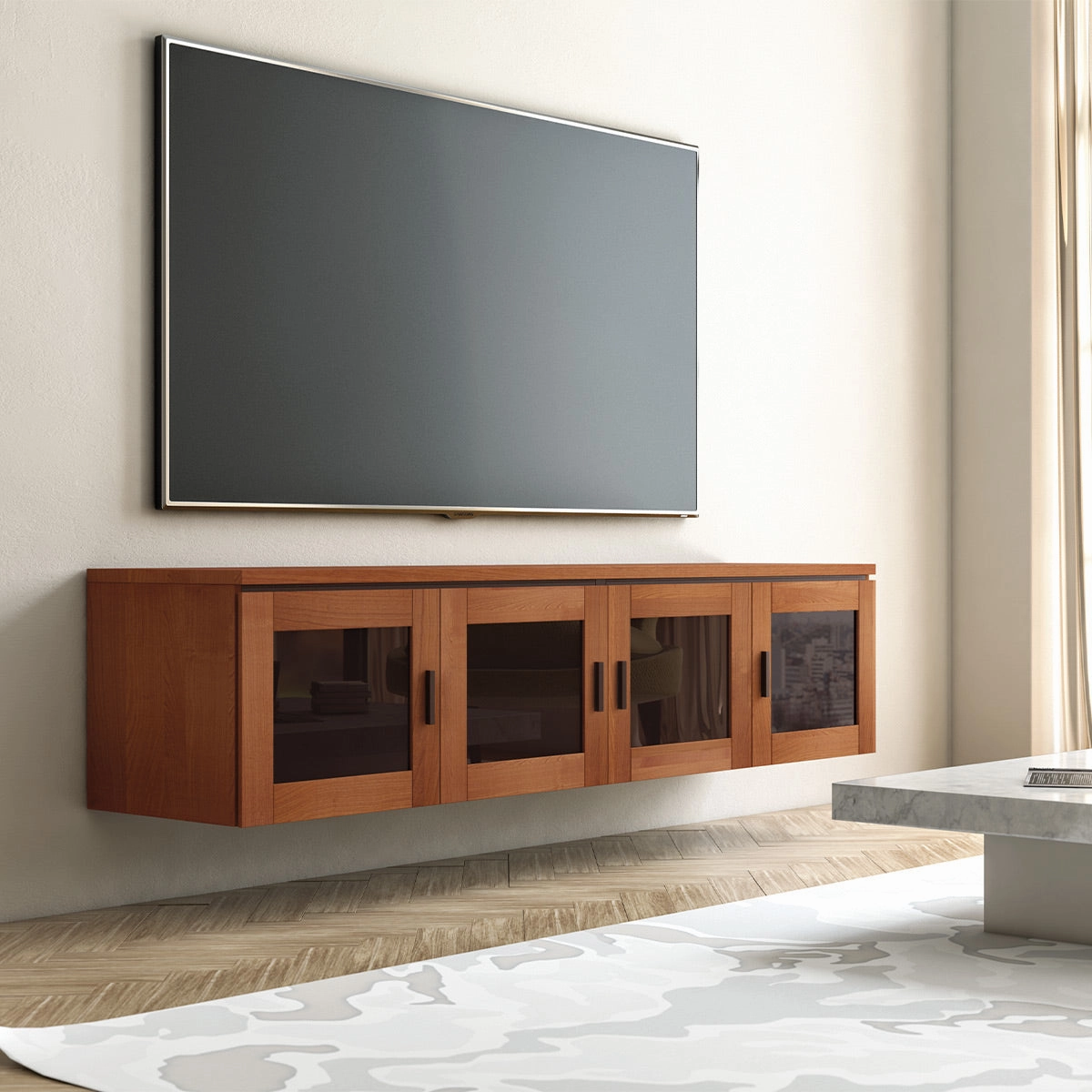 Salamander Designs Chameleon Collection Elba 247 Quad AV Cabinet (Wide Framed American Cherry Doors with Smoked Glass Inserts)