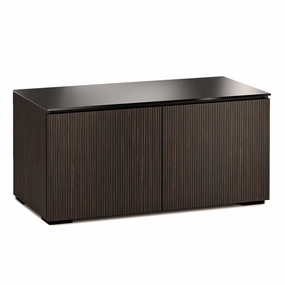 Salamander Designs Chameleon Collection Manhattan 221 Twin AV Cabinet (Medium Walnut Doors and Sides, Black Glass Top)