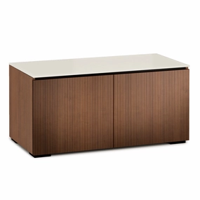 Salamander Designs Chameleon Collection Manhattan 221 Twin AV Cabinet (Medium Walnut Doors and Sides, Matte Taupe Glass Top)