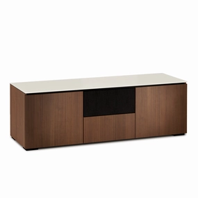 Salamander Designs Chameleon Collection Manhattan 236 Triple Speaker Integrated AV Cabinet (Medium Walnut Doors and Sides, Matte Taupe Glass Top)