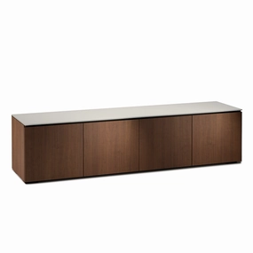 Salamander Designs Chameleon Collection Manhattan 247 Quad AV Cabinet (Medium Walnut Doors and Sides, Matte Taupe Glass Top)