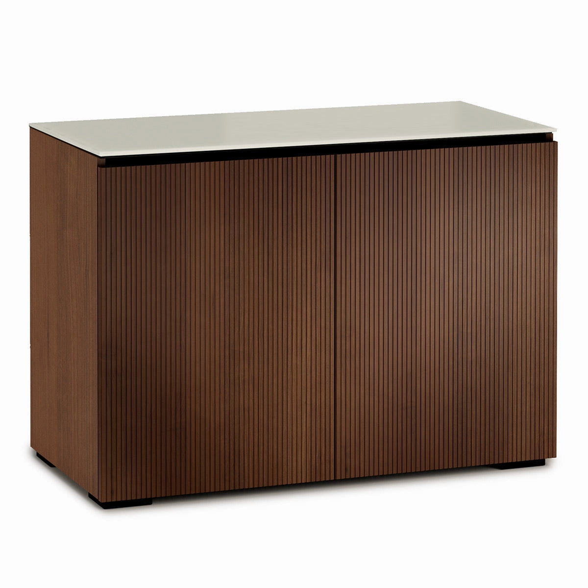 Salamander Designs Chameleon Collection Manhattan 323 Twin AV Cabinet (Medium Walnut Doors and Sides, Matte Taupe Glass Top)