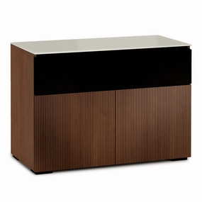 Salamander Designs Chameleon Collection Manhattan 329 Speaker Integrated Twin AV Cabinet (Medium Walnut Doors and Sides, Matte Taupe Glass Top)