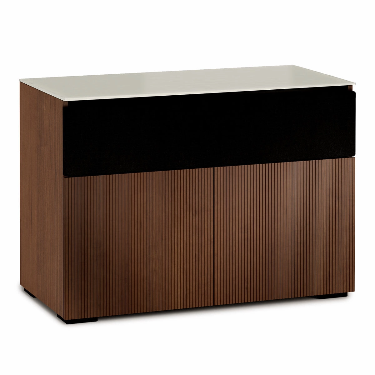 Salamander Designs Chameleon Collection Manhattan 329 Speaker Integrated Twin AV Cabinet (Medium Walnut Doors and Sides, Matte Taupe Glass Top)