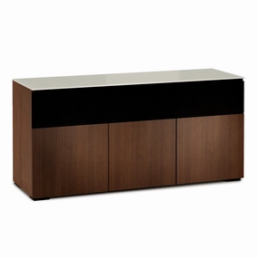 Salamander Designs Chameleon Collection Manhattan 339 Triple Speaker Integrated AV Cabinet (Medium Walnut Doors and Sides, Matte Taupe Glass Top)
