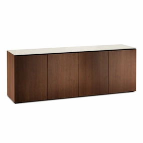 Salamander Designs Chameleon Collection Manhattan 347 Quad AV Cabinet (Medium Walnut Doors and Sides, Matte Taupe Glass Top)