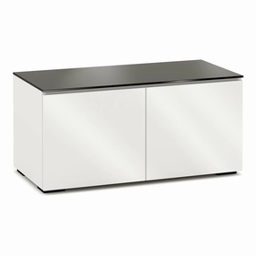 Salamander Designs Chameleon Collection Miami 221 Twin AV Cabinet (High Gloss White with Black Glass Top) hi-fi digital to analog converter,hi-fi lossless streamer,hi-fi Roon-ready device