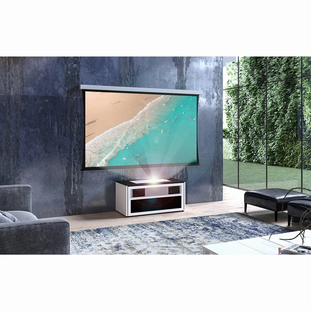 Salamander Designs Chameleon Collection Miami 229S Dual Speaker Grill Projector Integrated Cabinet for LG HU85LA Projector (Gloss Warm White)