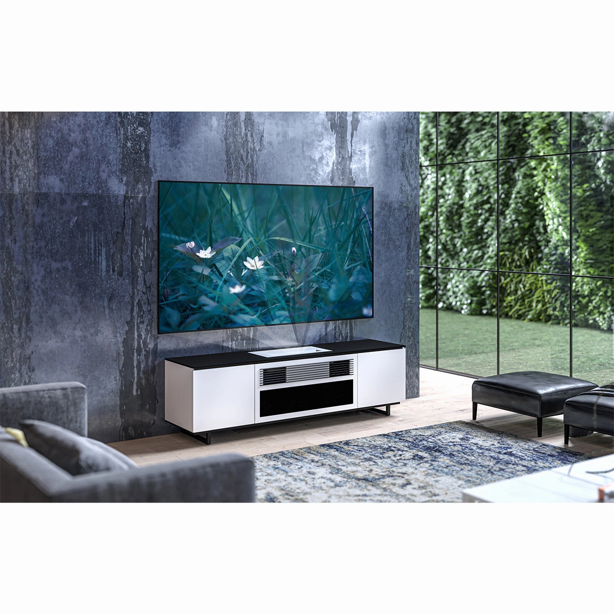 Salamander Designs Chameleon Collection Miami 245S Dual Speaker Grill Projector Integrated Cabinet for LG HU85LA Projector (Gloss Warm White)
