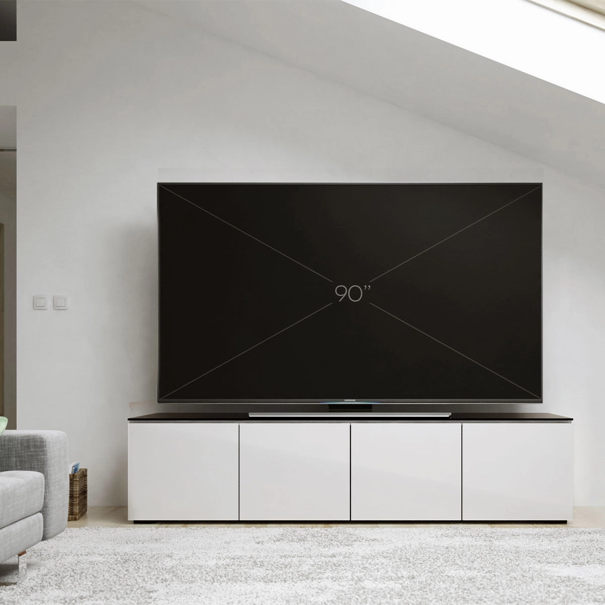 Salamander Designs Chameleon Collection Miami 247 Quad AV Cabinet (High Gloss White with Black Glass Top)