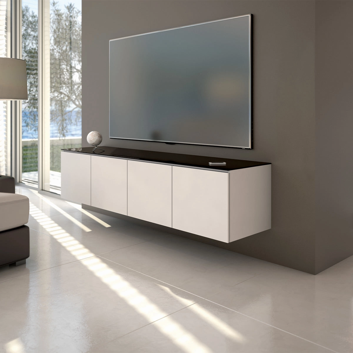 Salamander Designs Chameleon Collection Miami 247 Quad AV Cabinet (High Gloss White with Black Glass Top)