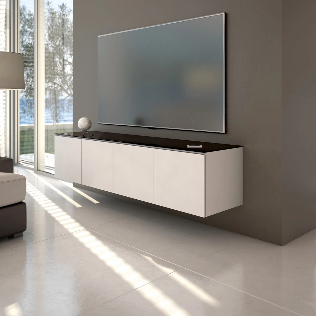 Salamander Designs Chameleon Collection Miami 247 Quad AV Cabinet (High Gloss White with Black Glass Top)