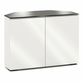 Salamander Designs Chameleon Collection Miami 323 Twin Corner AV Cabinet (High Gloss White with Black Glass Top) hi-fi digital to analog converter,hi-fi lossless streamer,hi-fi Roon-ready device