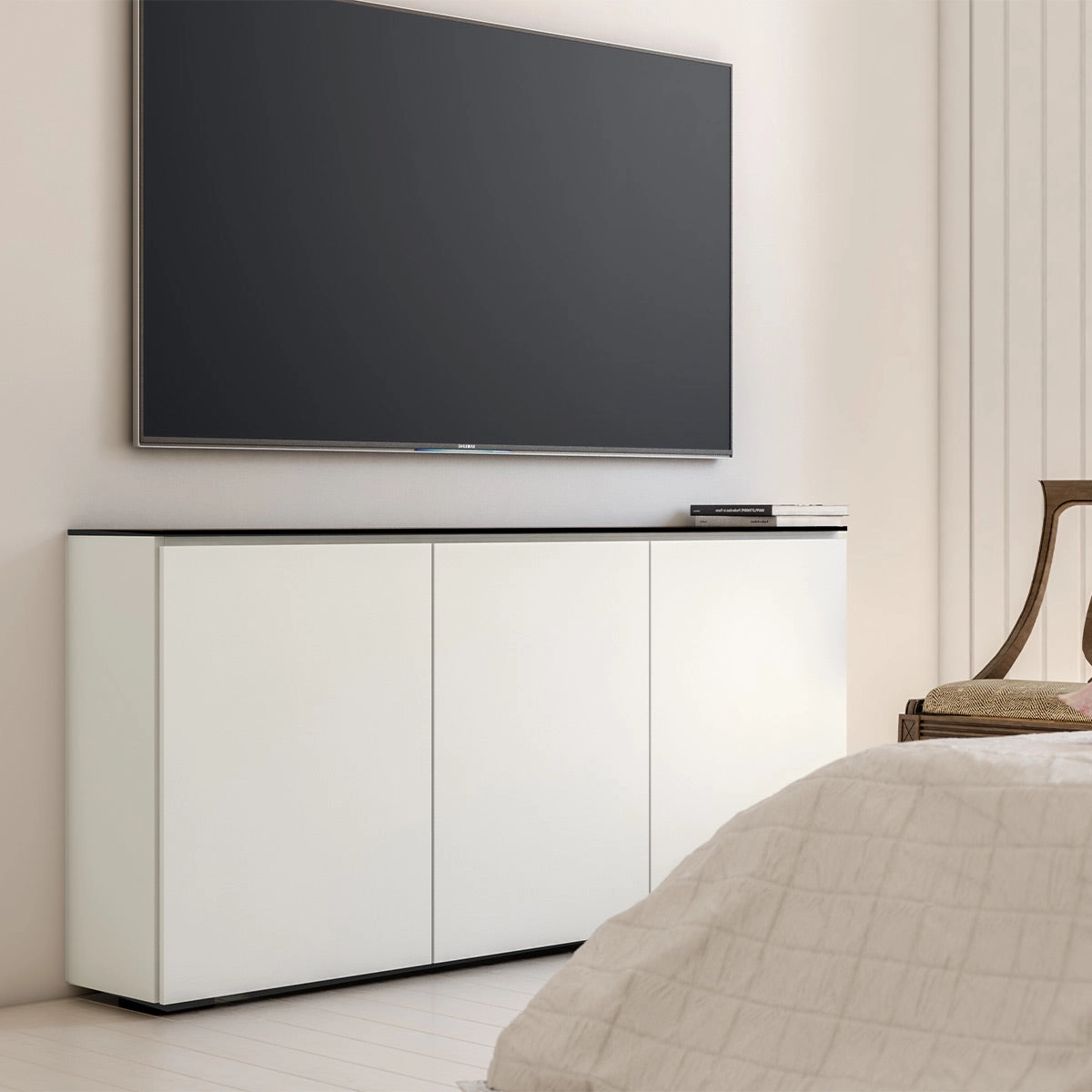 Salamander Designs Chameleon Collection Miami 337 Triple AV Cabinet (High Gloss White with Black Glass Top)