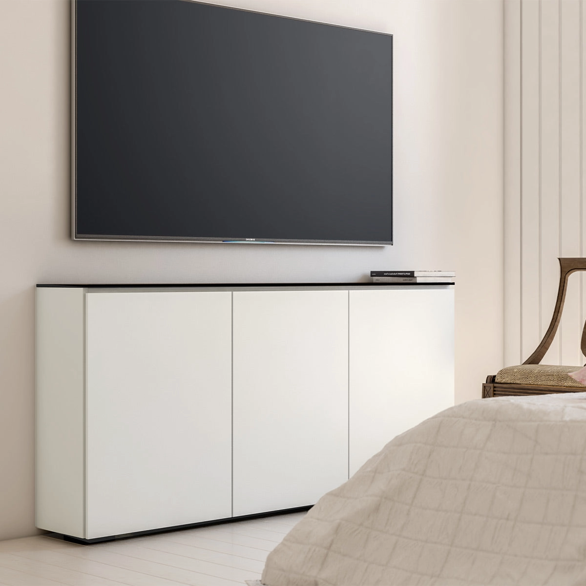 Salamander Designs Chameleon Collection Miami 337 Triple AV Cabinet (High Gloss White with Black Glass Top)