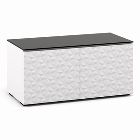 Salamander Designs Chameleon Collection Milan 221 Twin AV Cabinet (Geometric White with Black Glass Top) hi-fi digital to analog converter,hi-fi lossless streamer,hi-fi Roon-ready device