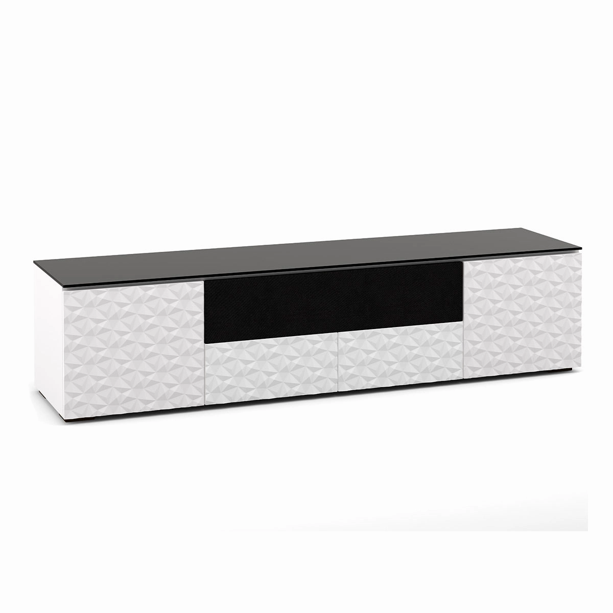 Salamander Designs Chameleon Collection Milan 245 Quad Speaker Integrated Cabinet (Geometric White with Black Glass Top) hi-fi digital to analog converter,hi-fi lossless streamer,hi-fi Roon-ready device