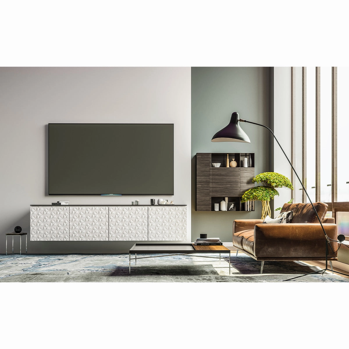 Salamander Designs Chameleon Collection Milan 247 Quad AV Cabinet (Geometric White with Black Glass Top)