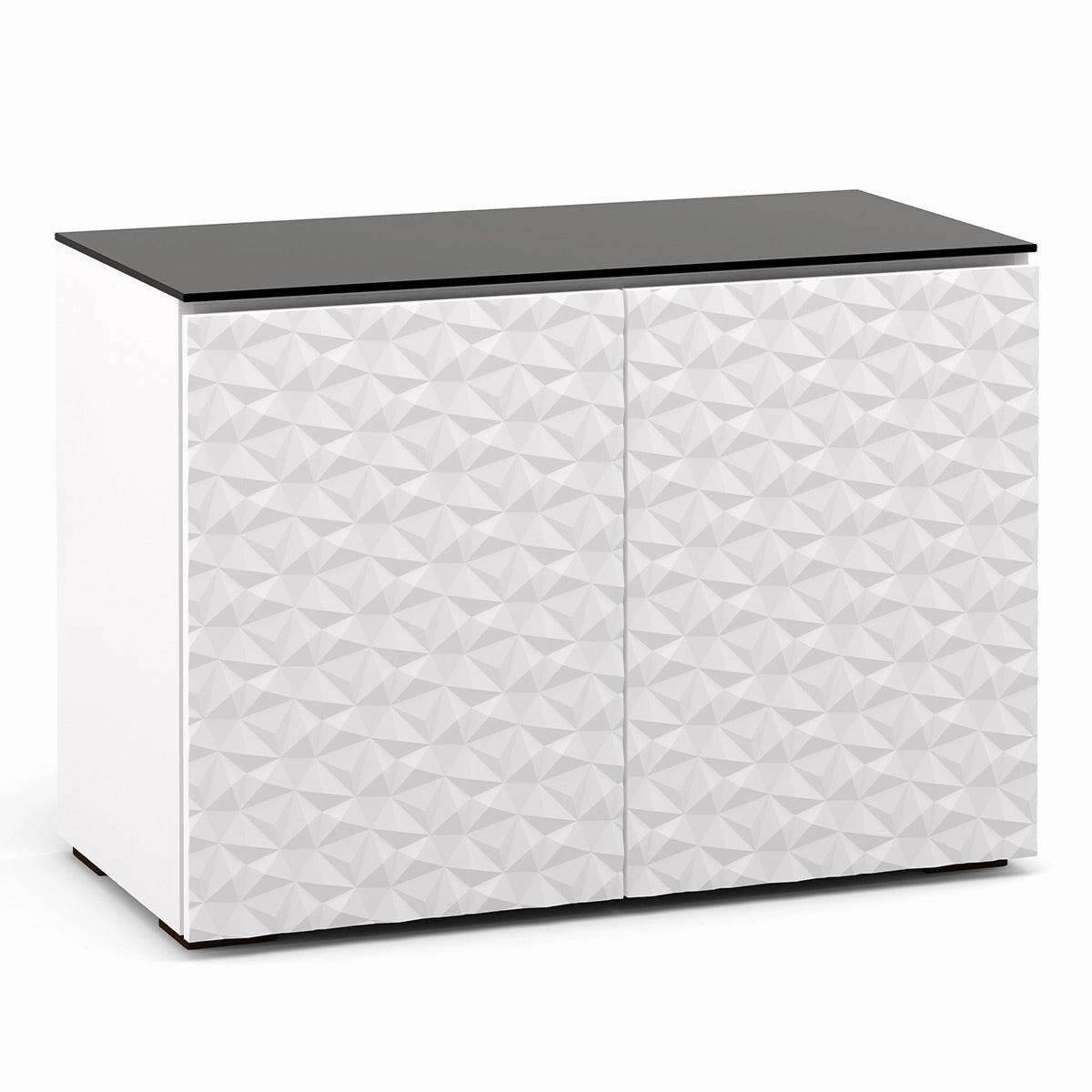 Salamander Designs Chameleon Collection Milan 323 Twin AV Cabinet (Geometric White with Black Glass Top) hi-fi digital to analog converter,hi-fi lossless streamer,hi-fi Roon-ready device