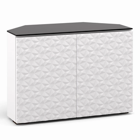 Salamander Designs Chameleon Collection Milan 323 Twin Corner AV Cabinet (Geometric White with Black Glass Top) hi-fi digital to analog converter,hi-fi lossless streamer,hi-fi Roon-ready device