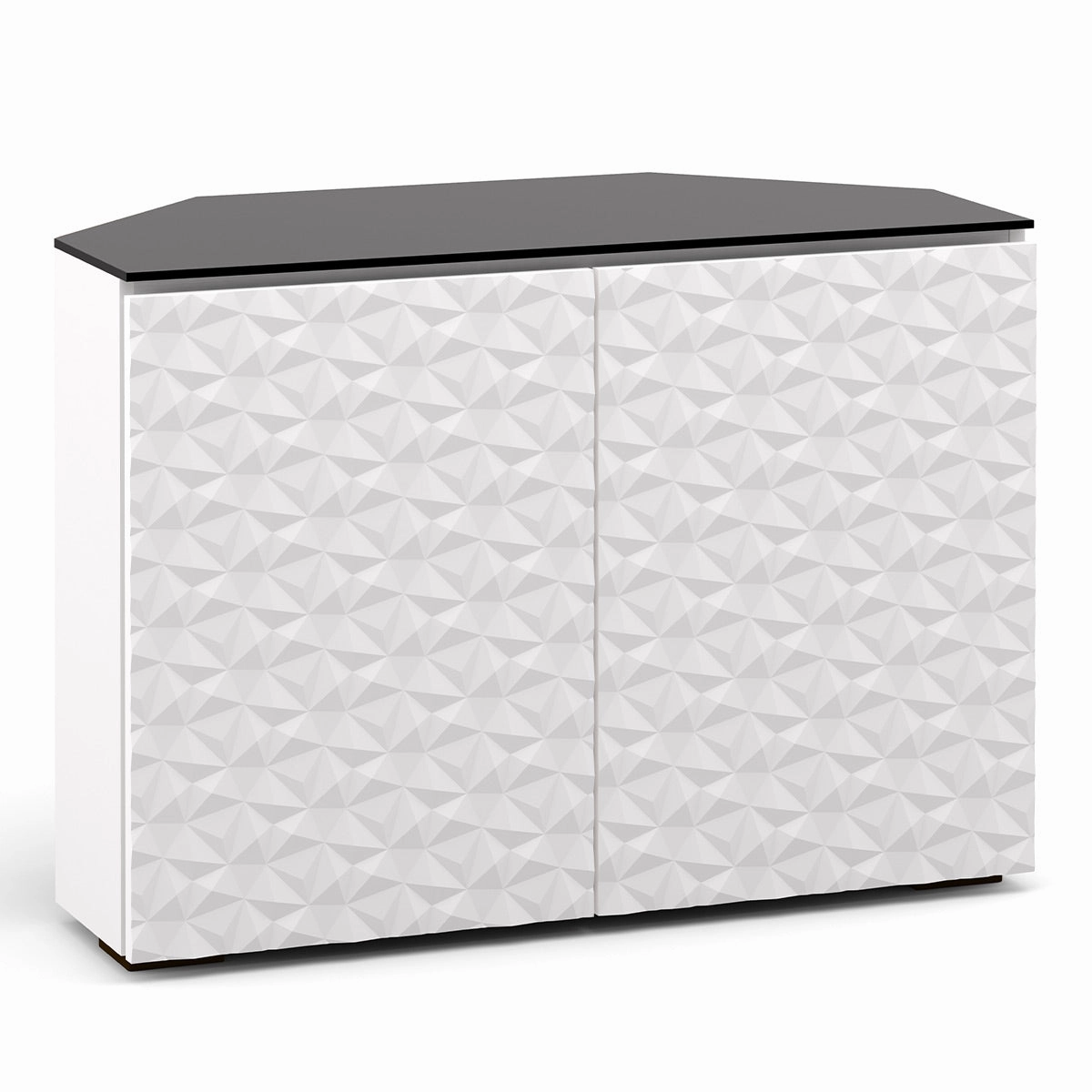Salamander Designs Chameleon Collection Milan 323 Twin Corner AV Cabinet (Geometric White with Black Glass Top) hi-fi digital to analog converter,hi-fi lossless streamer,hi-fi Roon-ready device