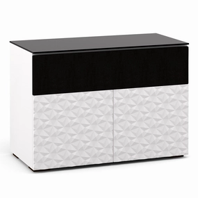 Salamander Designs Chameleon Collection Milan 329 Twin Speaker Integrated Cabinet (Geometric White with Black Glass Top) hi-fi digital to analog converter,hi-fi lossless streamer,hi-fi Roon-ready device