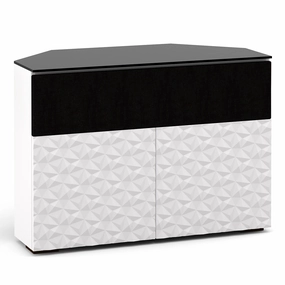 Salamander Designs Chameleon Collection Milan 329 Twin Speaker Integrated Corner Cabinet (Geometric White with Black Glass Top) hi-fi digital to analog converter,hi-fi lossless streamer,hi-fi Roon-ready device