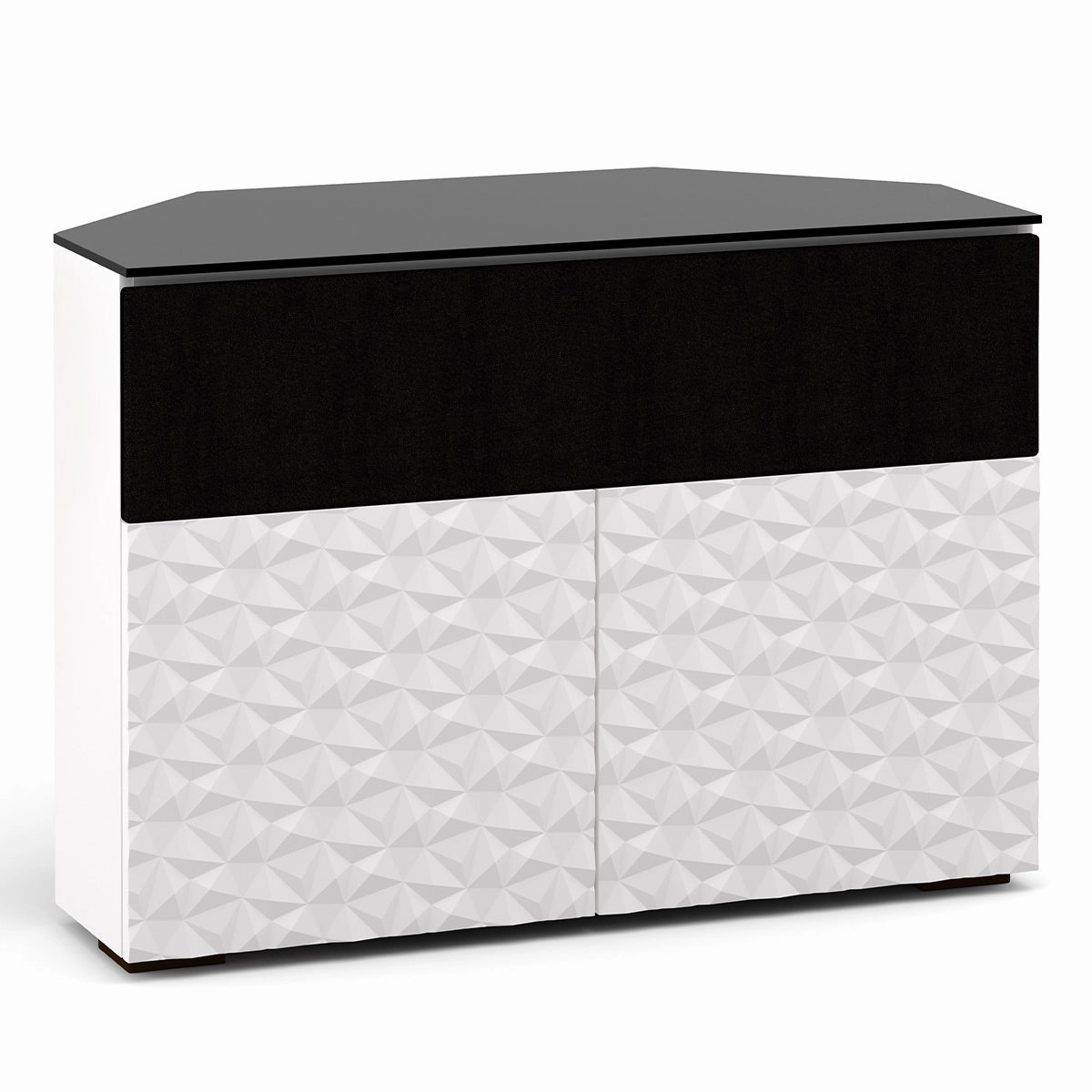 Salamander Designs Chameleon Collection Milan 329 Twin Speaker Integrated Corner Cabinet (Geometric White with Black Glass Top)