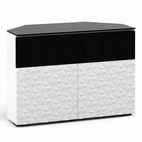 Salamander Designs Chameleon Collection Milan 329 Twin Speaker Integrated Corner Cabinet (Geometric White with Black Glass Top) hi-fi portable player,hi-fi desktop amplifier,hi-fi isolation stand