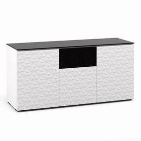 Salamander Designs Chameleon Collection Milan 336 Triple Speaker Integrated Cabinet (Geometric White with Black Glass Top)