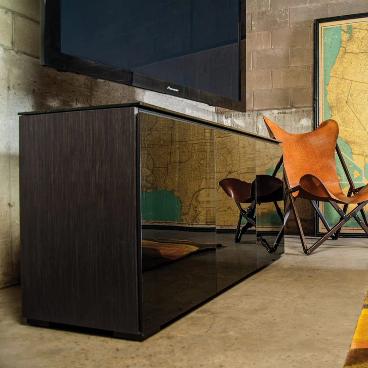 Salamander Designs Chameleon Collection Oslo 337 Triple AV Cabinet (Black Oak with Smoked Glass Doors & Black Glass Top)