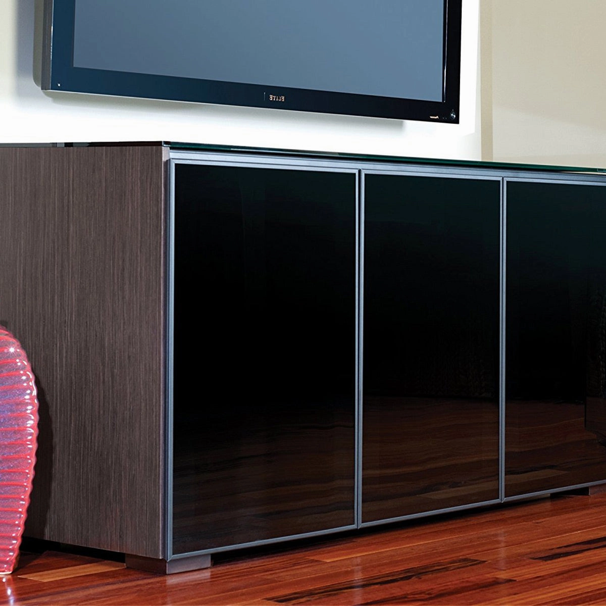 Salamander Designs Chameleon Collection Oslo 337 Triple AV Cabinet (Black Oak with Smoked Glass Doors & Black Glass Top)