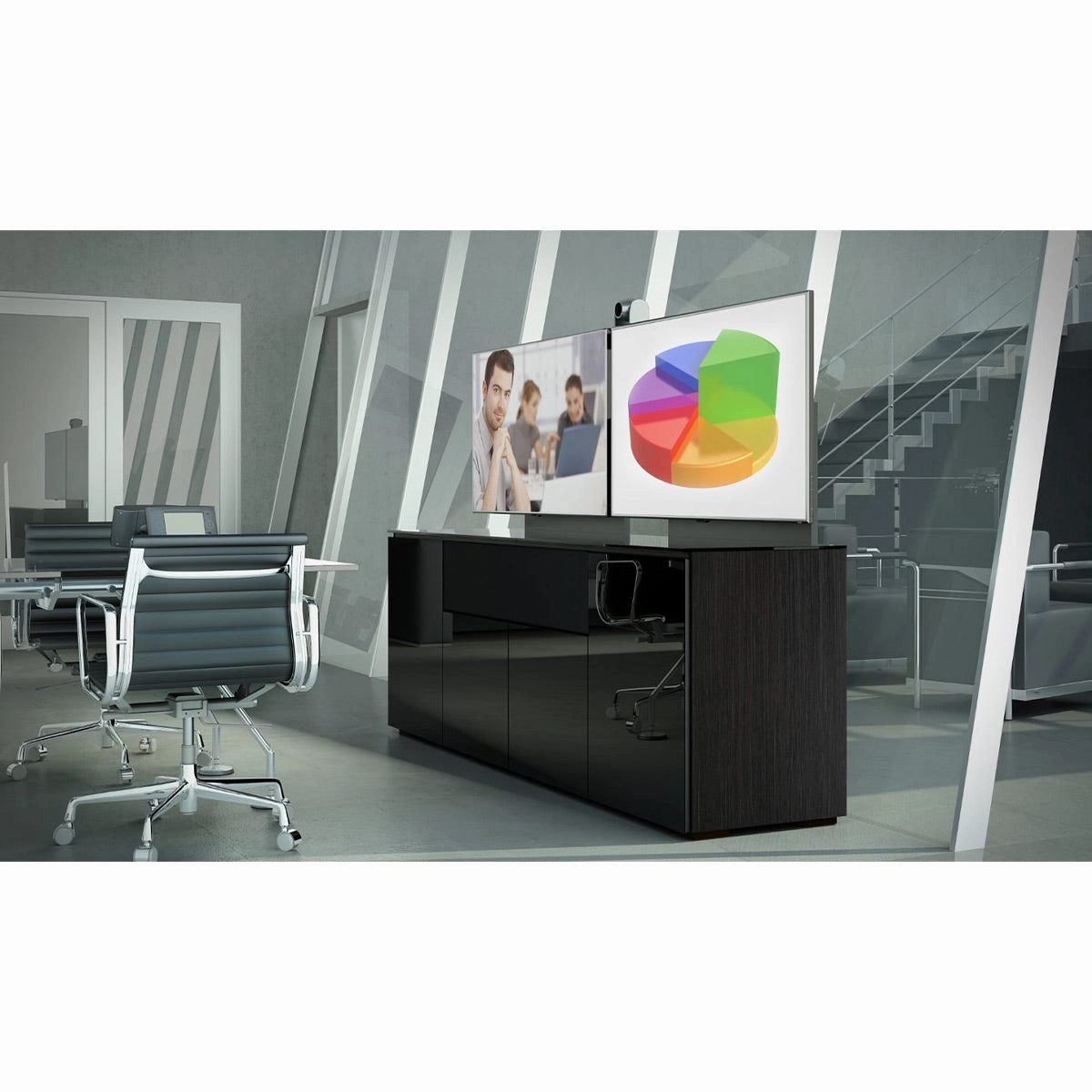 Salamander Designs Chameleon Collection Oslo 345 Quad Speaker Integrated Cabinet (Black Oak with Smoked Glass Doors & Black Glass Top)