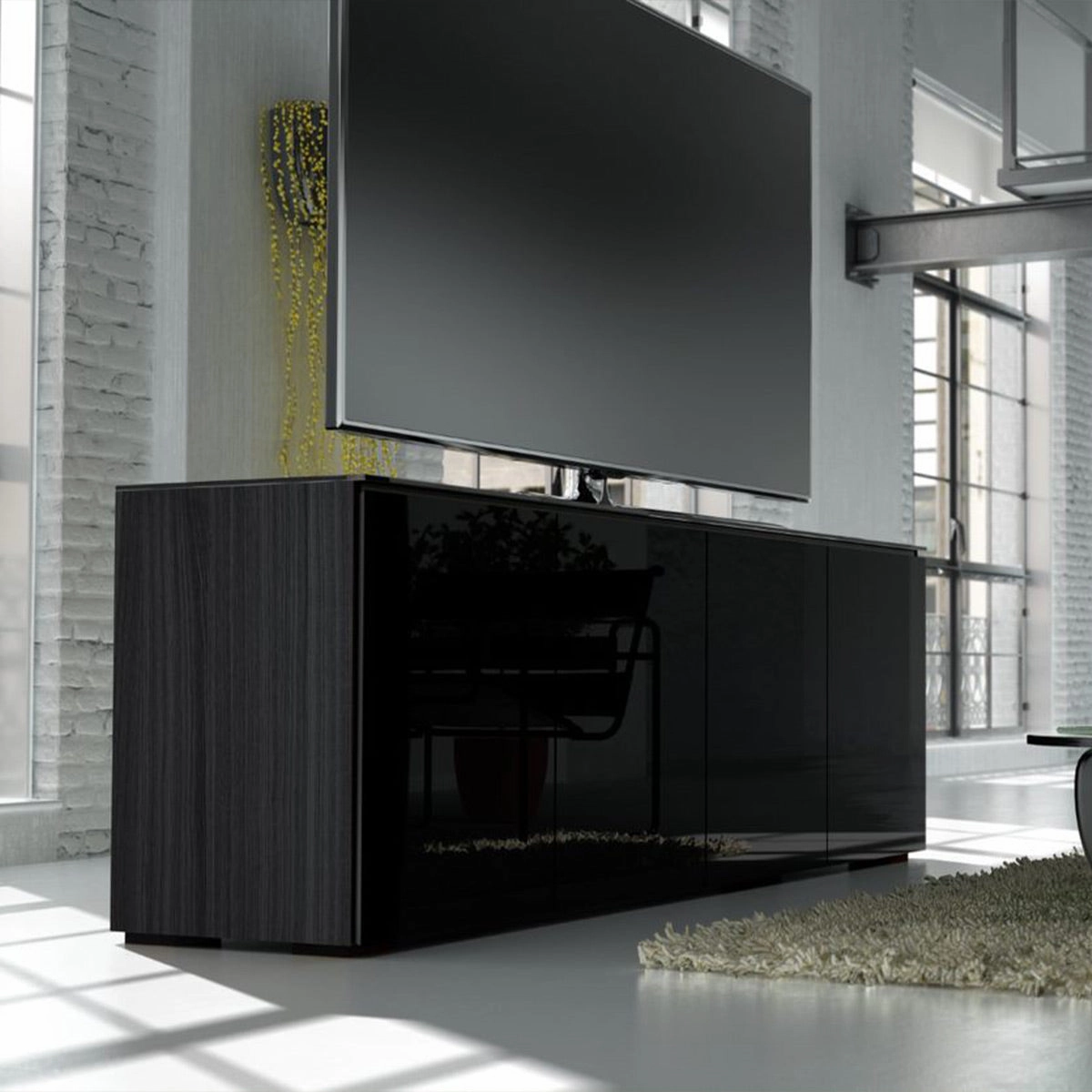 Salamander Designs Chameleon Collection Oslo 347 Quad AV Cabinet (Black Oak with Smoked Glass Doors & Black Glass Top)
