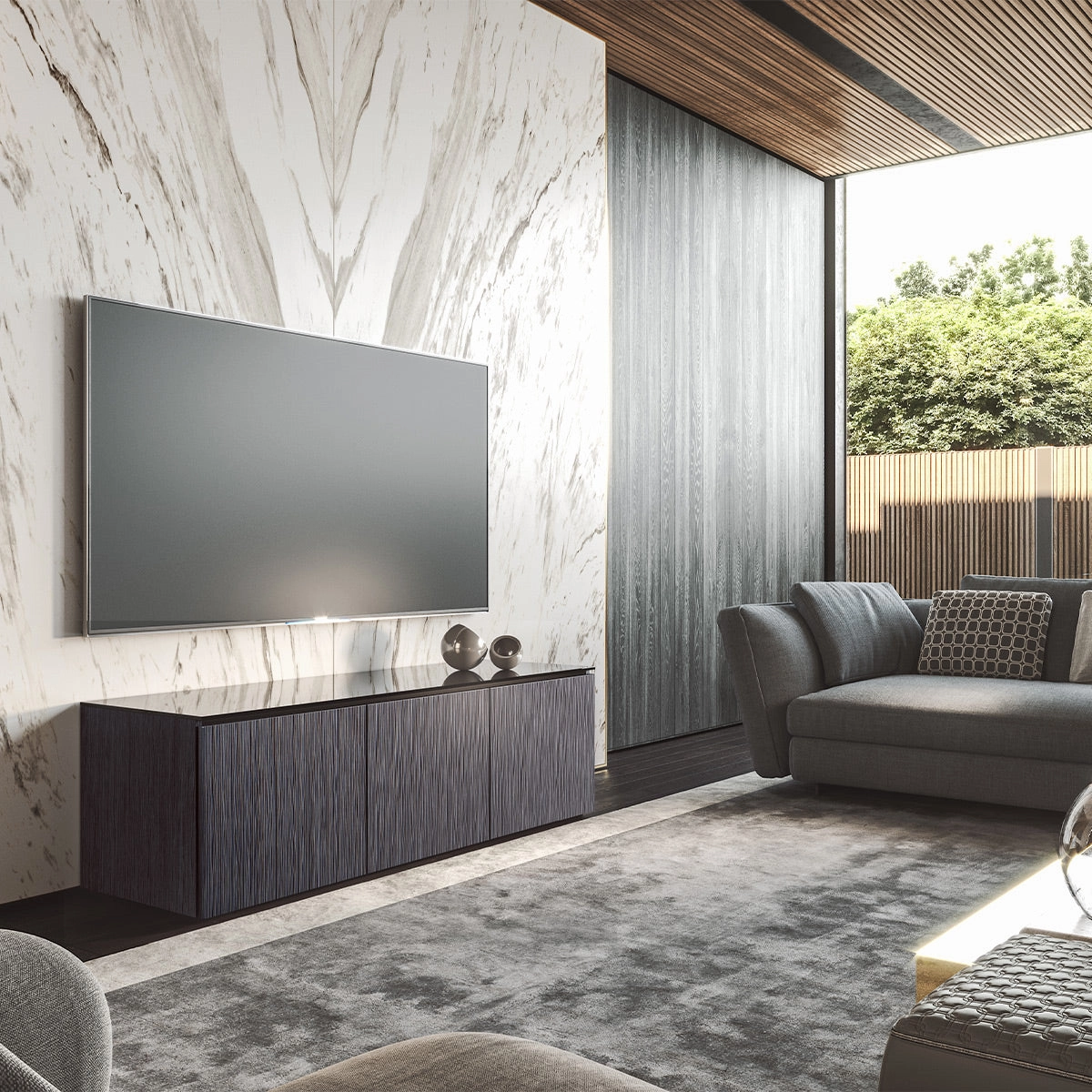 Salamander Designs Chameleon Collection Seattle 237 Triple AV Cabinet (Gray Oak with Black Glass Top)