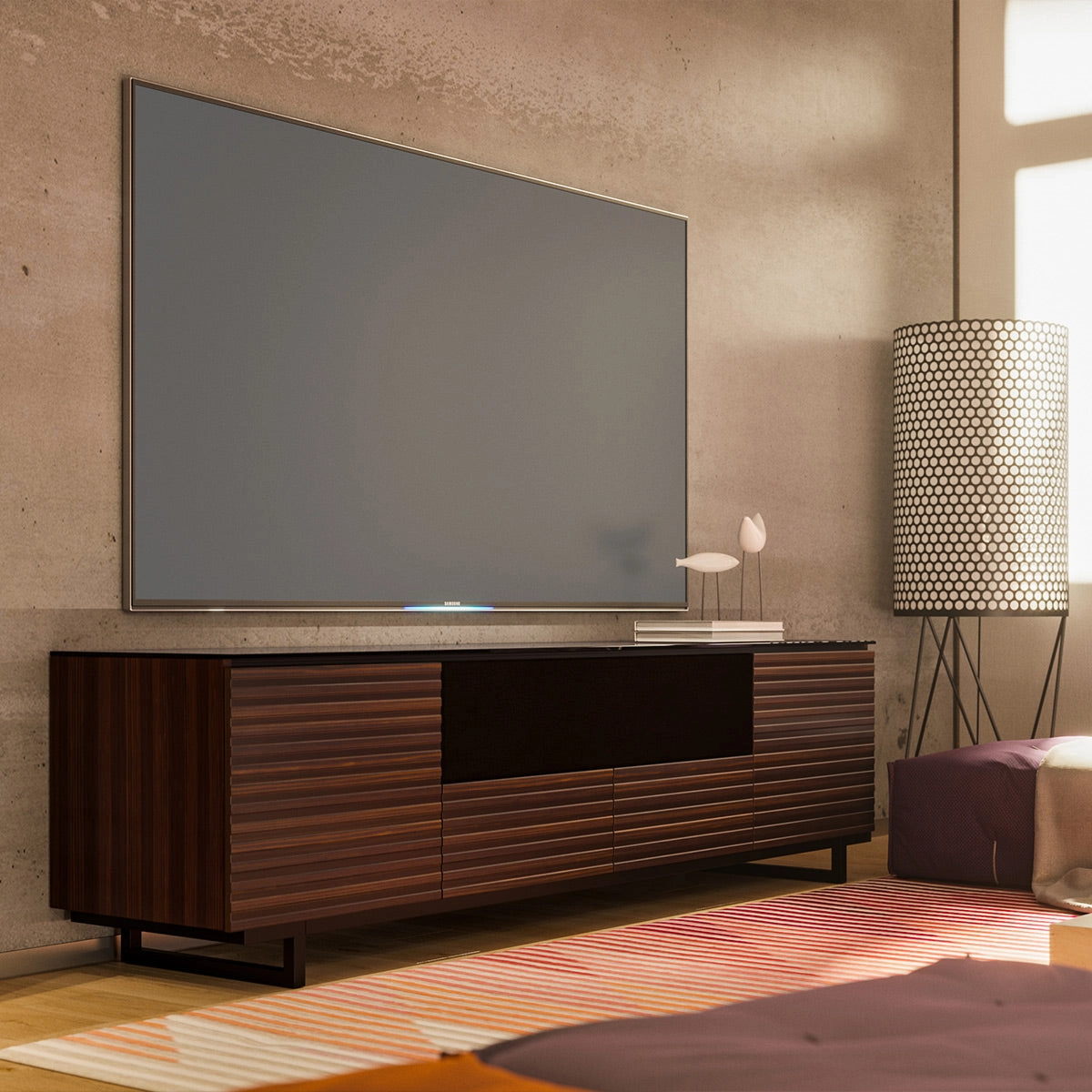 Salamander Designs Chameleon Collection Zurich 245 Quad Speaker Integrated Cabinet (Horizontal Wood Pattern with Black Glass Top)