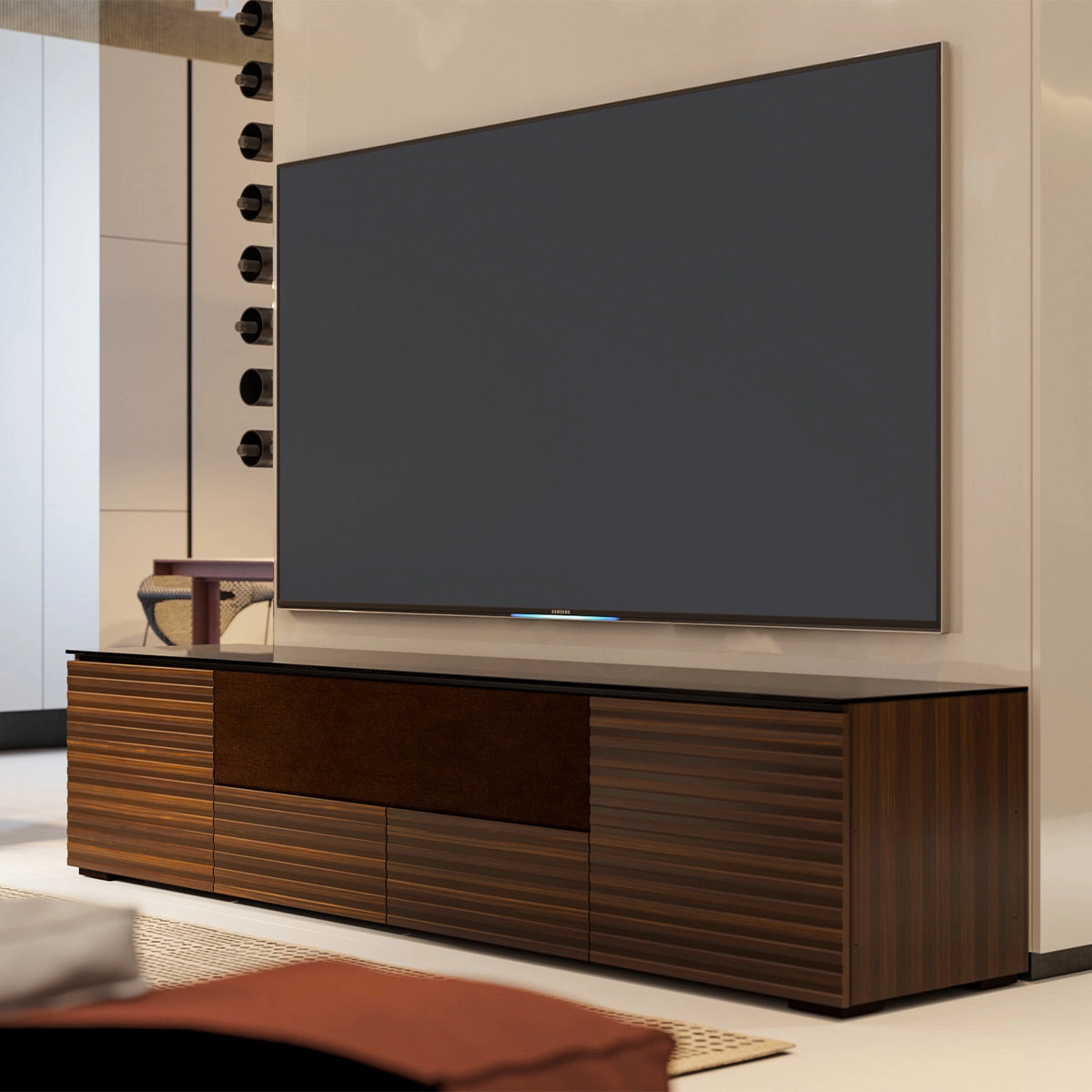 Salamander Designs Chameleon Collection Zurich 245 Quad Speaker Integrated Cabinet (Horizontal Wood Pattern with Black Glass Top)