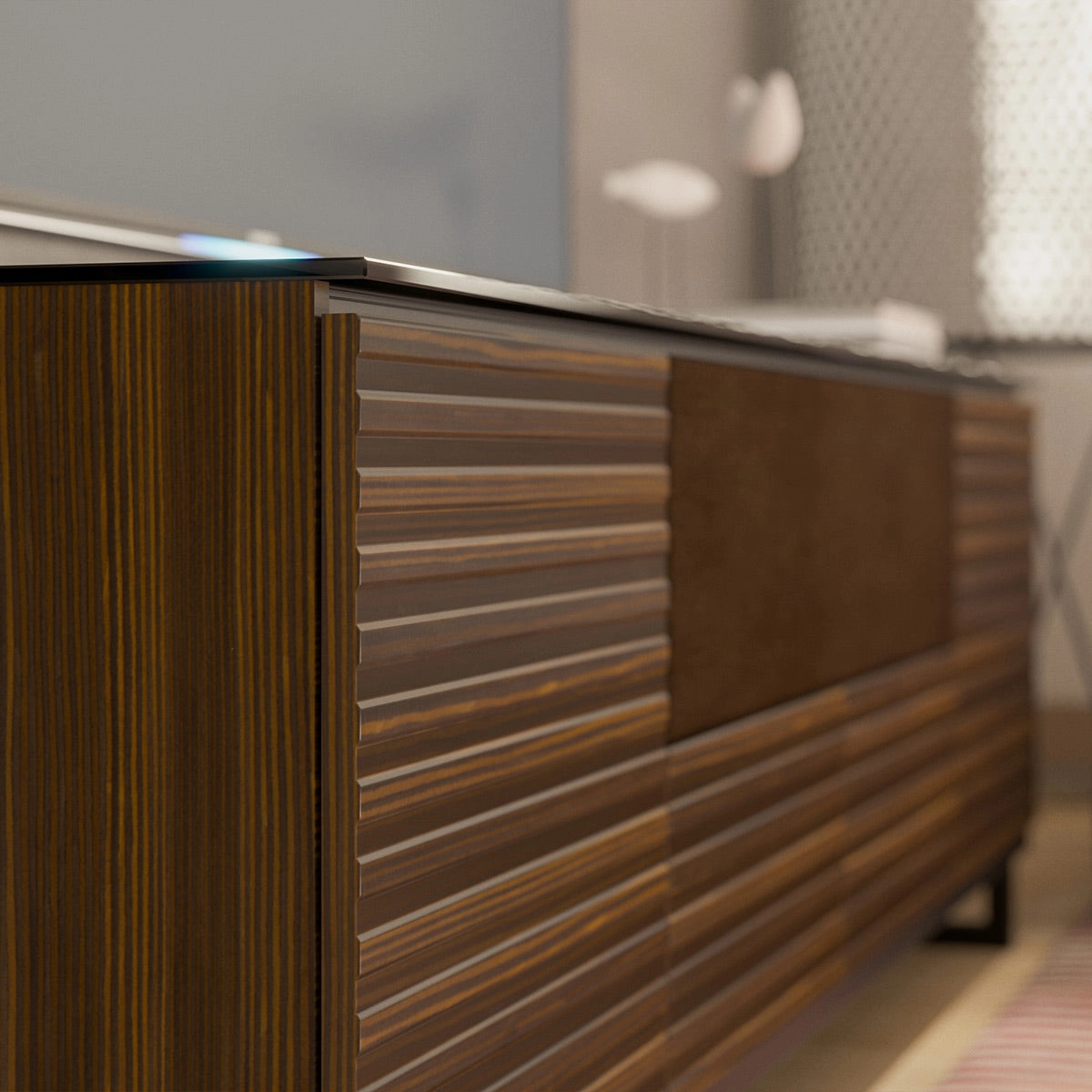 Salamander Designs Chameleon Collection Zurich 245 Quad Speaker Integrated Cabinet (Horizontal Wood Pattern with Black Glass Top)