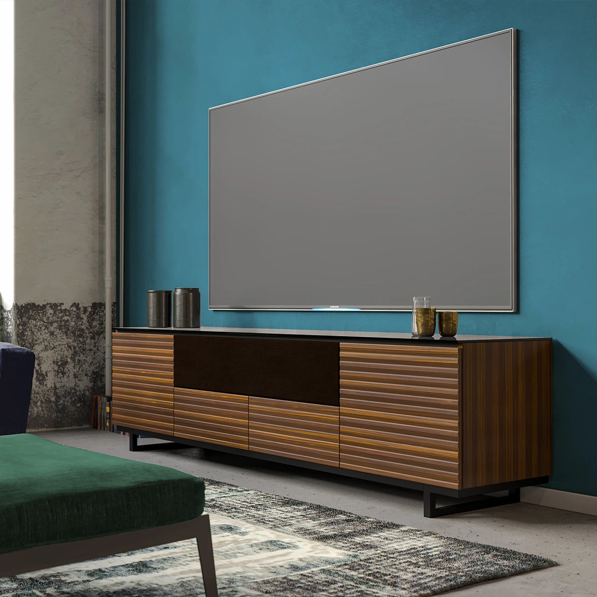 Salamander Designs Chameleon Collection Zurich 245 Quad Speaker Integrated Cabinet (Horizontal Wood Pattern with Black Glass Top)