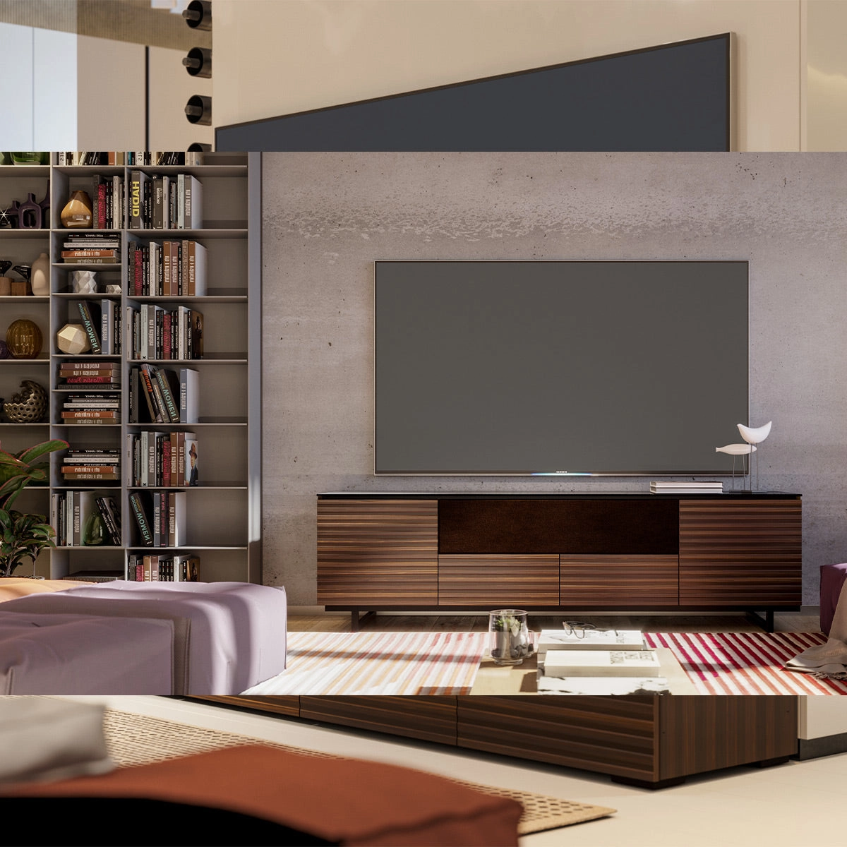Salamander Designs Chameleon Collection Zurich 245 Quad Speaker Integrated Cabinet (Horizontal Wood Pattern with Black Glass Top)