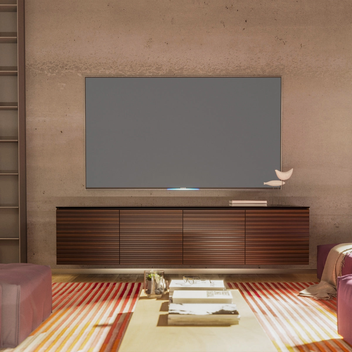 Salamander Designs Chameleon Collection Zurich 247 Quad AV Cabinet (Horizontal Wood Pattern with Black Glass Top)